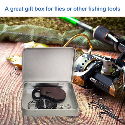 Aventik Metal Tin Portable Box Fly Fishing Tools Kit Includes a Fishing Knot Tool and Line Clipper Zinger Retractor Hook Remover Forceps - color: Tin box with zinger and line cutter