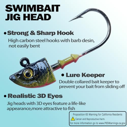 Swimbait Jig Head Swimbait Jigs with 3D Eyes Minnow Jig Heads for Fishing Saltwater 10 pcs/Set - size: 3/8oz