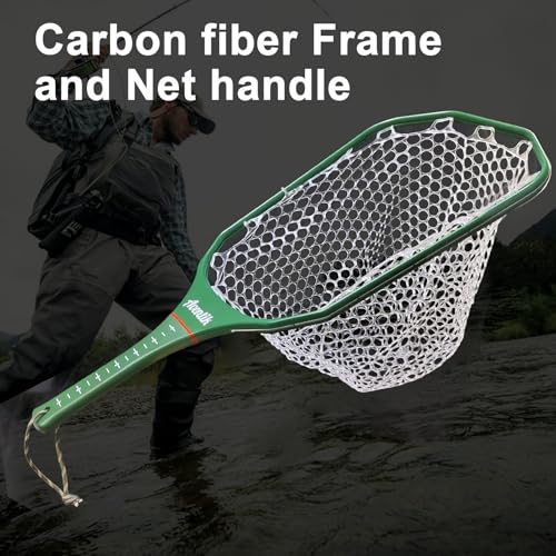 Aventik Fly Floating Fishing Net Carbon Fiber Landing Trout Net Light Weight Clear Rubber Ghost Net Catch & Release - color: Stealth Boat Frame standard handle black magnet