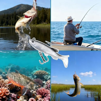 5PCS Soft Fishing Lures Shad Minnow Swimbaits PreRigged Jig Heads Paddle Tail Swim Baits for Bass Trout Walleye Crappie Sinking Jigs Bait for Men Saltwater Freshwater Fishing Gifts