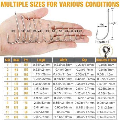 Dovesun Fishing Hooks Saltwater O'Shaughnessy Fishing Hooks 100/80/70/60/50pcs Stainless Steel Forged J Hooks Trolling Sea Bass Striper Cod Bluefish Striped Bass 1# 2# 4# 6# 1/0-8/0 - color: Size:4#*100PCS