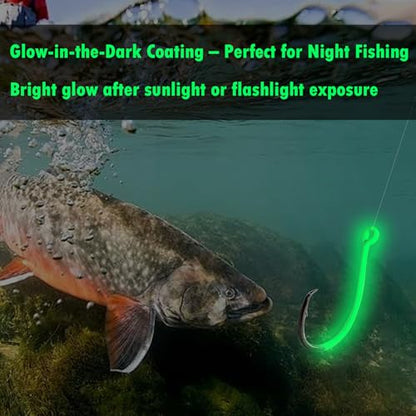 Eupheng Glow in Dark Circle Hooks 2X Strong Offset Freshwater Saltwater Fish Hooks for Catfish Bass Trout, Pack of 10, Available in 8 Sizes (#4 to 5/0) Luminous Circle Hooks - size: 2/0_10pcs