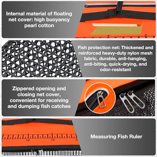 Loyala Floating Fishing Basket, 5Gallons/13 Gallons 2 Pcs Collapsible Fishing Net Cage with 20Ft Anti Slip Rope for Caughting Fish Beach Fishing Stream Fishing Rock Fishing Fly Fishing - color: Orange