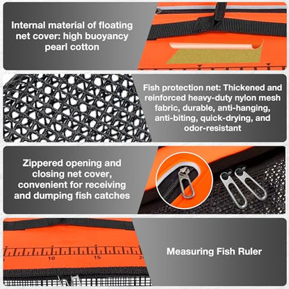 Loyala Floating Fishing Basket, 5Gallons/13 Gallons 2 Pcs Collapsible Fishing Net Cage with 20Ft Anti Slip Rope for Caughting Fish Beach Fishing Stream Fishing Rock Fishing Fly Fishing - color: Orange