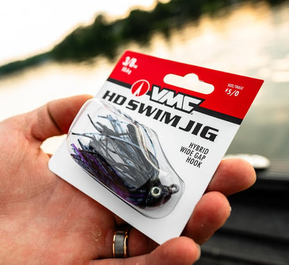 VMC Heavy Duty Swim Jig, Weedless Skirted Design for Bass Fishing in Cover and Vegetation, Size 3/8 oz., 1 Pack, Electric Blue Chartreuse