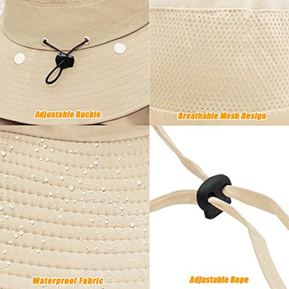 Fishing Hat for Men & Women, Outdoor UV Sun Protection Wide Brim Hat with Face Cover & Neck Flap - color: Beige