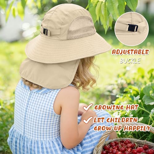 Outdoor Kids Sun Hats with Neck Flap Boys Girls Wide Brim UPF 50+ UV Protection Children Bucket Hat Safari Hat - color: 1pack-beige