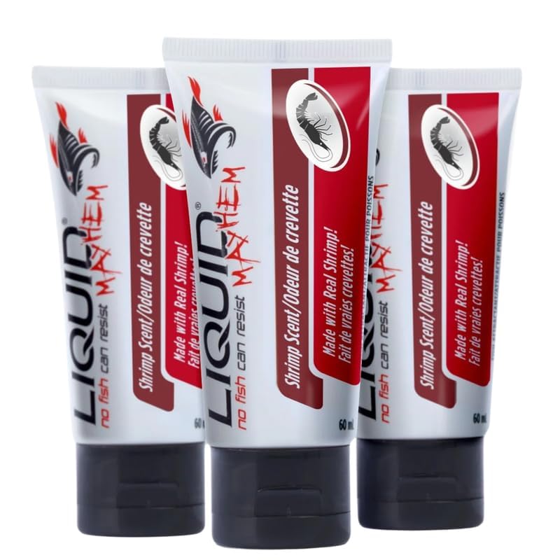 Liquid Mayhem Shrimp Fish Attractant Gel 60 ml / 2 oz · 60 Uses – Real Anchovy Bait & Aminos | UV-Enhanced Long-Lasting Gel – All Lure Types - size: 3-Pack