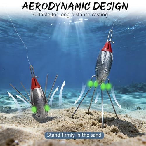 THKFISH 5 Pcs Sputnik Sinkers Surf Fishing Weight, Heavy-Duty Long Tail Lead Weights Saltwater Surf Casting Sinkers, Catfishing, and Beach Adventures in Ocean Sea Sand - size: mix-5pcs