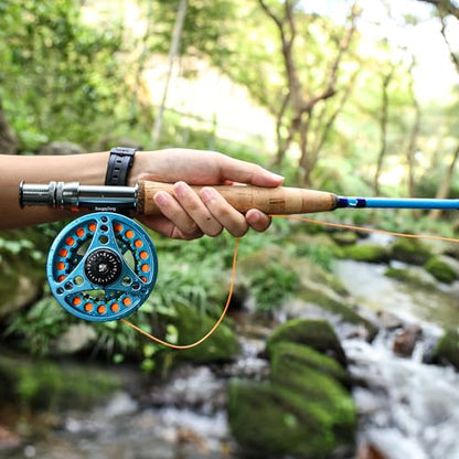 Sougayilang Fly Fishing Combo, 4 Piece Fly Rod and CNC Machined Aluminum Alloy Reel Complete Starter Package with Rod Bag - color: Fly Fishing Combo #5-Blue