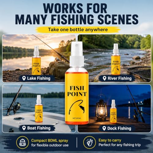 Concentrated Fish Attractant Liquid 80ml Fish Point Scent Liquid | Panfish Bait Scent Attractant for Men Angler Dad Husband Boyfriend Outdoor Trip Dock Boat Lake River Stream