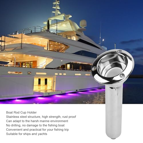 Heavy Duty Stainless Steel Deluxe Rod Holders, 2 in 1 Flush Mount Fishing Rod Pole Holders, 0 15 30 Degree Boat Fishing Rod Cup Holder 280mm Round Top Cup Holder for Yacht Ship - style: 30 Degrees