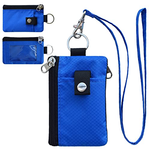 CHENSPRX Minimalist RFID Blocking Small Wallet with ID Window,WaterResistant Zip Id Case Wallet with Lanyard Keychain for Cards,Cash,Travel,Women,Men - color: Blue