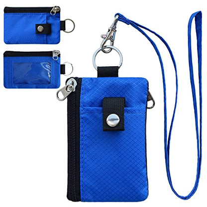 CHENSPRX Minimalist RFID Blocking Small Wallet with ID Window,WaterResistant Zip Id Case Wallet with Lanyard Keychain for Cards,Cash,Travel,Women,Men - color: Blue