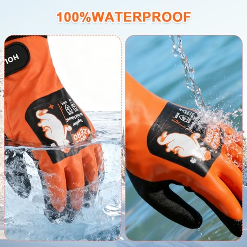 Winter Waterproof Gloves Warm With Grip Fluorescent Orange 2 pairs - size: XX-Large