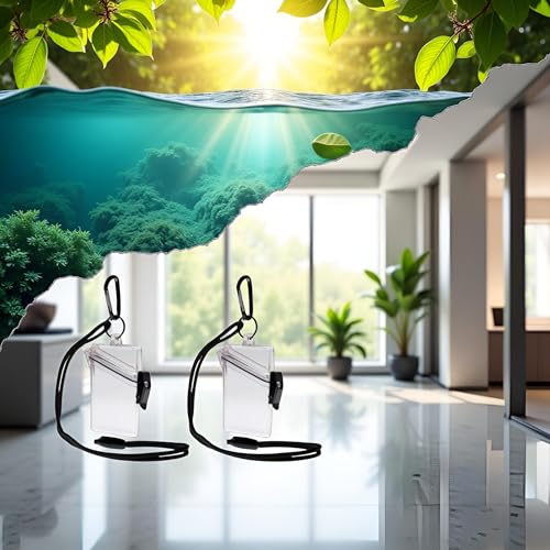 2Pcs Clear Waterproof ID Card Badge Holder Case Waterproof Sports Case Vertical Badge Holders with Lanyard and Keychain, Labels, Office School Supplies Identification Badges and Supplies（Transparent）