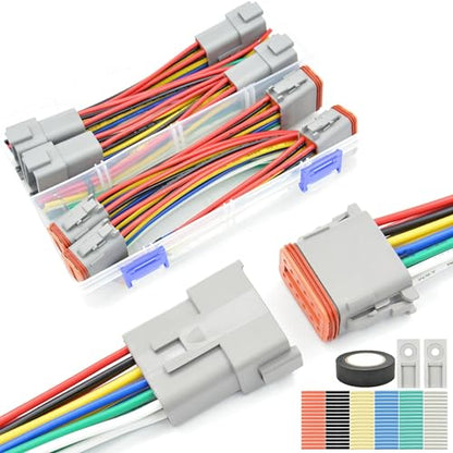 4 Set 12 Pin DT Connector Waterproof Automotive Electrical Butt Connector 16 AWG Wire Connectors Kit with Waterproof Heat Shrink Tubing for Car Truck Boat, 4 Kits (F- 12Pin Wiring 4Pair)… - size: DT Connector 4 Sets 12 Pin