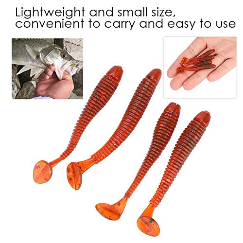 Tbest 50 Pcs 5cm Soft Fishing Lures, Plastic Fishing Bait T-Tail Grub Worm Baits Fish Tackle Accessory 9 Colors - color: Red