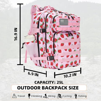 Lovelinks21 25L Tactical Military Backpack Small Travel Rucksack for Men and Women Assault Pack Bug Out Bag Molle Daypack Gym Backpack with Bottle Holder (Strawberry) - color: Strawberry