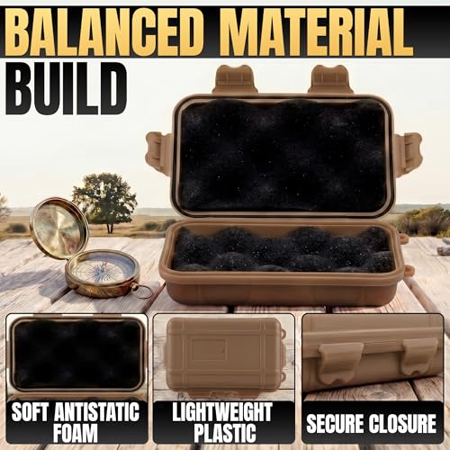 2 Pcs Small Waterproof Box Set, 4.92x2.95x1.53", (Black & Khaki) | Geocache Containers; Durable Plastic Shell, Foam Insert, Tether Loops; for Hiking, Travel, Camping, and Fishing Gear
