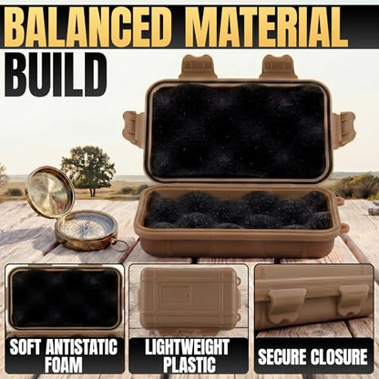 2 Pcs Small Waterproof Box Set, 4.92x2.95x1.53", (Black & Khaki) | Geocache Containers; Durable Plastic Shell, Foam Insert, Tether Loops; for Hiking, Travel, Camping, and Fishing Gear