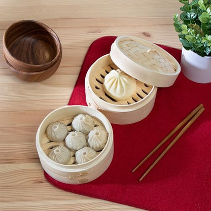 Joyce Chen 2-Tier Bamboo Steamer Baskets, 6-Inch - size: 6 inch