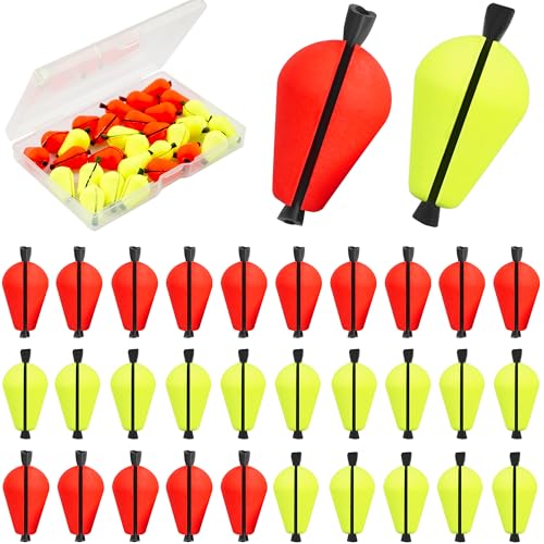 30PCS Trout Floats Foam Teardrop Strike Slotted Fishing Bobbers Bright Floats Fly Fishing Strike Indicators for Trout Crappie, Walleye, Panfish Offshore Saltwater Freshwater - color: 30 Pieces