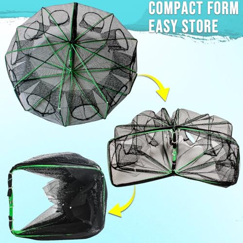 Fishing Bait Trap Crab Trap Minnow Traps, Foldable Net for Blue Crabs Lobster Shrimp Crawfish with Rope and Crabbing Equipment - color: Black-1 Pack, size: 10 Holes-28.7" x 10.2"