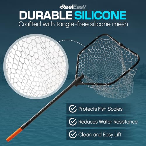 Large Fishing Net with Extendable Telescopic Handle – Foldable, Lightweight Landing Net with Built-in Size Measurement – for Freshwater, Saltwater, and Beach Fishing