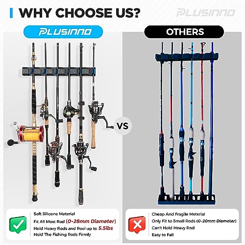 PLUSINNO Fishing Gifts for Men - V6 Vertical Fishing Rod/Pole Holders, Support Extra Large & Heavy Fishing Rod Combos, Fishing Rod Holders for Garage, Wall Mounted Fishing Rod Rack Storage - style: Upgraded 4pack (Support Heavy rod combos)