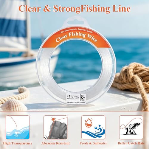 Clear Fishing Line 656FT, Invisible Monofilament Fishing Line Wire, Strong Nylon Fishing Wire for Fishing & Crafts, Clear Hanging String for Balloon Garland, Decorations, DIY Projects