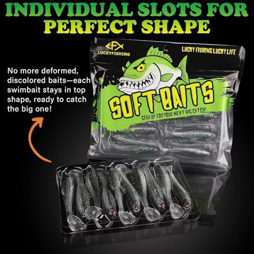 LUCKYFISHING Paddle Tail Swimbaits Soft Plastic Swimbaits Soft Baits for Bass Fishing Trout Crappie Walleye Freshwater Saltwater 10/16/20 PCS Soft Plastic Baits 4/3.5/3/2.5 Inch - color: Black, size: 3 inch-16pcs