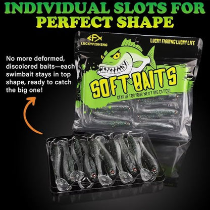 LUCKYFISHING Paddle Tail Swimbaits Soft Plastic Swimbaits Soft Baits for Bass Fishing Trout Crappie Walleye Freshwater Saltwater 10/16/20 PCS Soft Plastic Baits 4/3.5/3/2.5 Inch - color: Black, size: 3 inch-16pcs