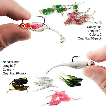 Crappie Lures Tube Lures Jigs Heads Worms Swimbaits Kit, 165, 124, 50 Pcs Pre-Rigged Crappie Jigs Tube Hooks Soft Plastic Grub Worms Baits for Bass Trout Freshwater Saltwater Fishing - color: 124 Pcs - Crappie Lures Tube Lures