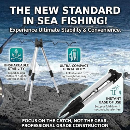 Japard Fishing Rod Pole Holders for Ground, Holding Tripod Stand with 5 Rods, Portable,Adjustable Aluminum Alloy for Sea Pier Quay River