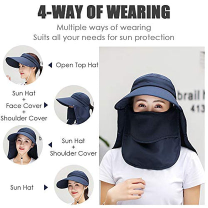 Wide Brim Sun Hat – Multifunctional UPF 50 Protection Bucket Fishing Hat Cap - color: Navy, size: One Size