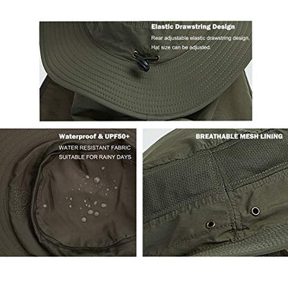 DDYOUTDOOR™ 07-281 Fashion Summer Outdoor Sun Protection Fishing Cap Neck Face Flap Hat Wide Brim - color: Army Green