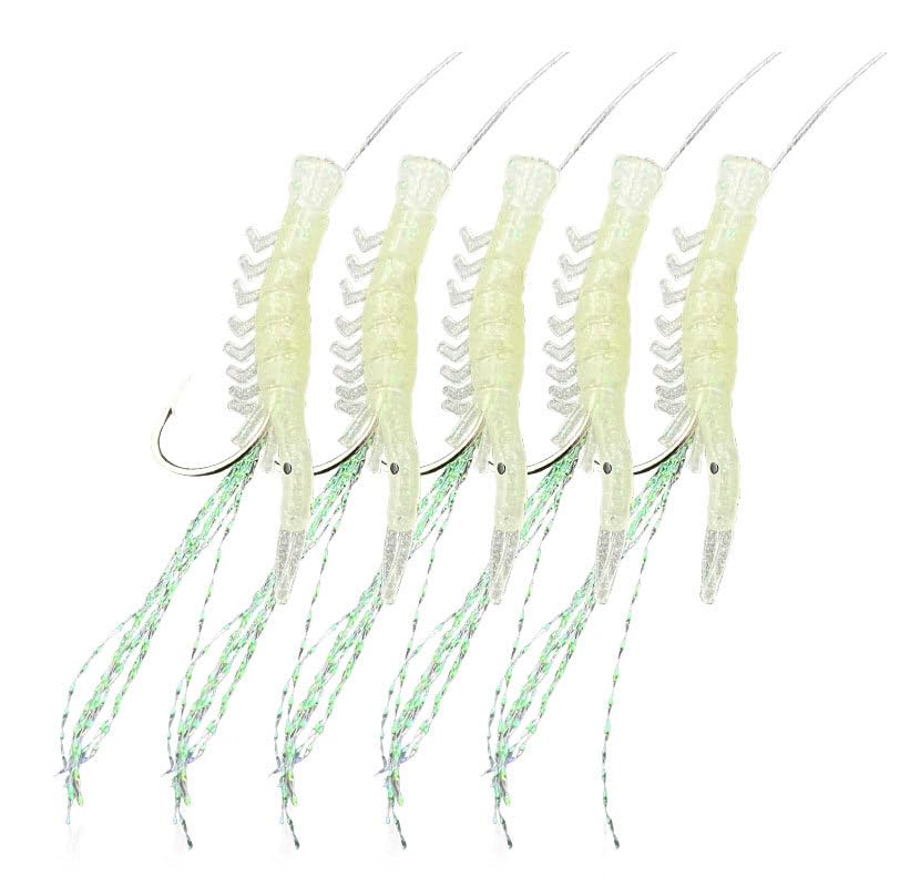5 Set 5 Hooks Luminous Soft Shrimp String Hook Fishing Lure Sabiki Bait Rigs Freshwater Saltwater Sabiki Rig Tackle - size: 5# 5 Set