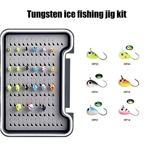 21 Piece Tungsten Ice Fishing Jigs Kit, More Effective Tungsten Ice Fishing Lure Jigs for Panfish Walleye