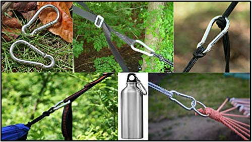 Black & Silver Zinc-Galvanized Heavy Duty Bushcraft Carabiner Spring Snap Clip Link Hooks 200-500lb Load 2, 6 & 12 Packs - color: 5cm (2.0in) Silver 6 Pack
