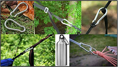 Black & Silver Zinc-Galvanized Heavy Duty Bushcraft Carabiner Spring Snap Clip Link Hooks 200-500lb Load 2, 6 & 12 Packs - color: 5cm (2.0in) Silver 6 Pack