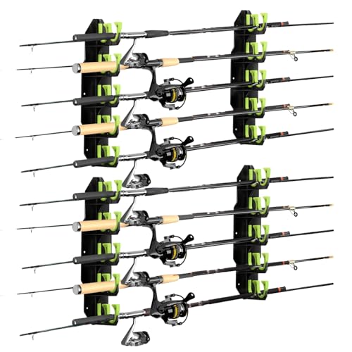 Hikeen Fishing Rod Holders, Fishing Pole Holders for Garage, Wall or Ceiling Mounted Fishing Rod Rack Holds Up to 10 Rods(2 Pack) - style: Green-2Pack