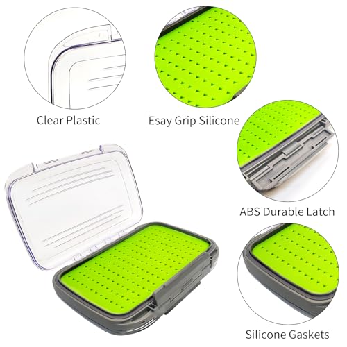 Aventik Silicone Fly Fishing Box Jig Box Waterproof Streamer flies Case Double Sided Clear Lid Storage Lure Case Saltwater Freshwater (L:7.32x4.56x1.57inch) - style: L:7.32x4.56x1.57inch