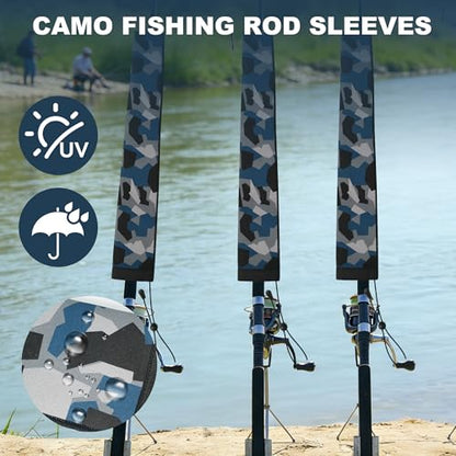 Neoprene Camo Fishing Rod Sleeves,Fishing Pole Sleeves,Fishing Rod Socks | UV Resistance,Puncture Resistant, Protect Casting, Spinning, Trolling Fishing Rods, Storage, tangled-free,75in,68in,60in - color: Dark Camo, size: 60"