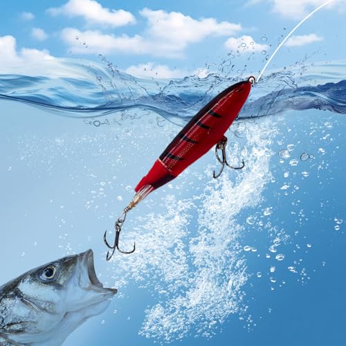 1-Pack Topwater Fishing Lures & Crankbaits Set - High-Action Popper Bass Lures with Rotating Tail, Saltwater/Freshwater Hard Baits for Trout, Pike, Catfish | Vibrating Lure Kit with Storage Box - color: dark red
