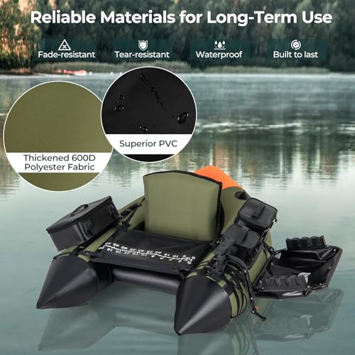 GYMAX Fishing Float Tube, Inflatable Belly Boat with Fish Finder Holder, Rod Rack, Fish Ruler, Manual Pump & Detachable Storage Boxes, Portable Backpack Float Tubes for Adults - color: Green
