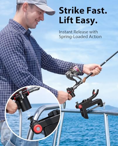 Clamp On Fishing Rod Holder for Boat Canoe Pontoon Kayak Dock | 360° Adjustable, Heavy Duty, Round & Square Rail Mount, Saltwater Safe - color: Rod Holder- 4 Pack