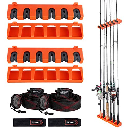 RUNCL Fishing Rod Holder, Rod Sleeve, and Rod Strap Kit, Wall Mounted Vertical Fishing Rod Rack, Fishing Pole Holders Hold Up to 6 5-11mm Rods, Fishing Rod Storage Combo Set - color: A: 2 Set Orange