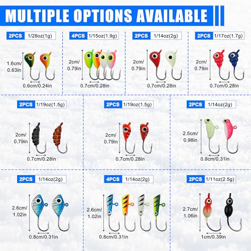 Ice Fishing Jig Kits,Luminous Ice Fishing Lures Micro Jig Head Hooks Fish Gear Tackle Accessories Winter Fishing Jigging for Crappie Pike Panfish Walleye Perch Bluegill - color: Colorful - 24pcs