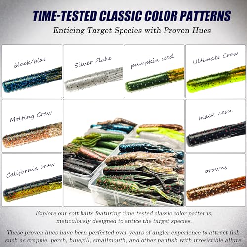 20Pcs Tube Baits Soft Plastic Worms Bass Fishing Lures for Tube Jig Heads Hook Freshwater Saltwater, 3.5 Inch - color: 20 Pcs-5 Color-Molting Craw, Pearl Silver Flake, Pumpkin Seed, Ultimate Craw, Black Neon